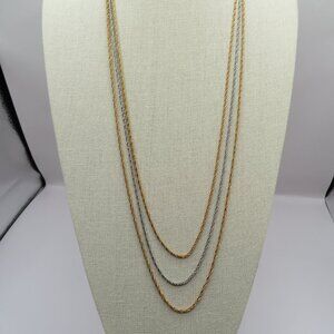 Christian Dior Triple Strand Twist Chain Two Tone Necklace